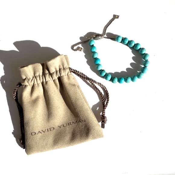 David Yurman Spiritual Bead Ball Blue Turquoise Adjustable Silver Bracelet - Picture 7 of 7